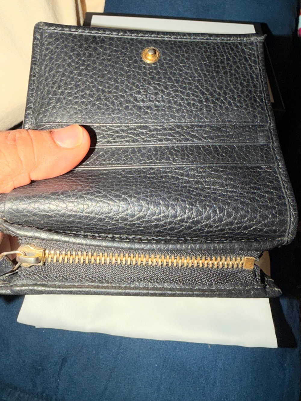 Gucci Black Pebbled Leather Card Holder with Gold Double G - Picture 3 of 5